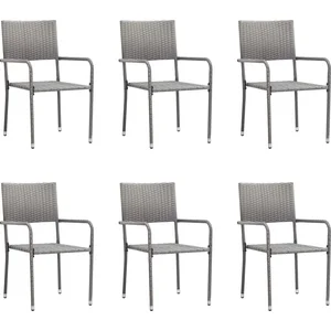 vidaXL Chaise à dîner de jardin empilable lot de 6 gris résine tressée pas cher