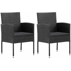 vidaXL Chaises de jardin avec coussins noir lot de 2 résine tressée pas cher