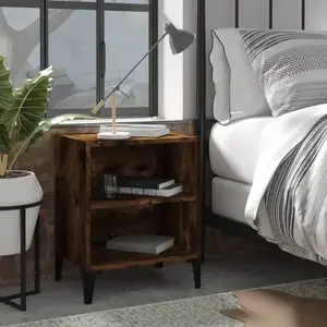 Comparateur de prix : vidaXL Table de chevet avec pieds en métal Chêne fumé 40x30x50 cm