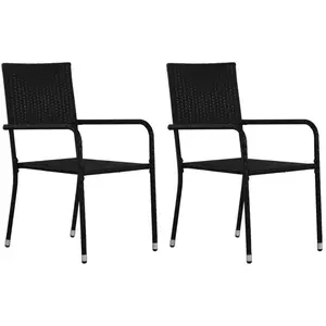 vidaXL Chaise à dîner de jardin empilable lot de 2 noir résine tressée pas cher