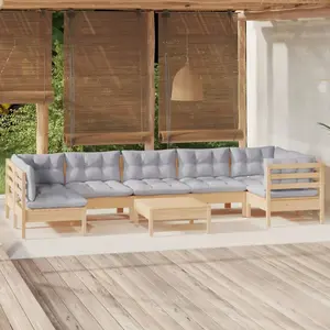 vidaXL Salon de jardin 8 pcs avec coussins gris Bois de pin pas cher