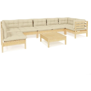 vidaXL Salon de jardin 8 pcs avec coussins crème Bois de pin pas cher