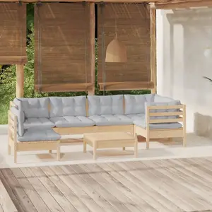 vidaXL Salon de jardin 7 pcs avec coussins gris Bois de pin pas cher