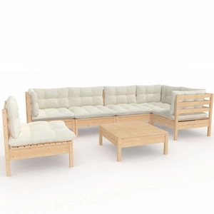vidaXL Salon de jardin 7 pcs avec coussins crème Bois de pin pas cher