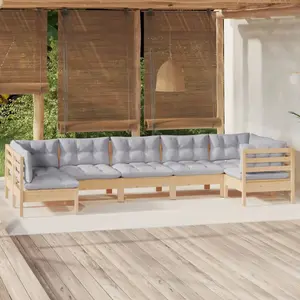 vidaXL Salon de jardin 7 pcs avec coussins gris bois de pin pas cher