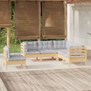 vidaXL Salon de jardin 5 pcs avec coussins gris bois de pin pas cher