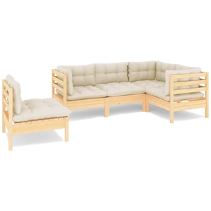 vidaXL Salon de jardin 5 pcs avec coussins crème Bois de pin pas cher