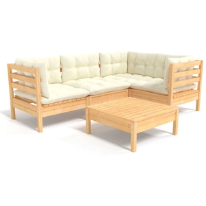 vidaXL Salon de jardin 5 pcs avec coussins crème Bois de pin pas cher