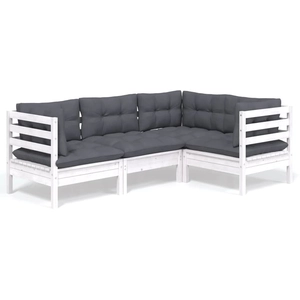 vidaXL Salon de jardin 4 pcs avec coussins Blanc Bois de pin pas cher