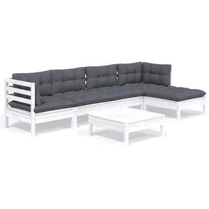 vidaXL Salon de jardin 6 pcs avec coussins Blanc Bois de pin pas cher