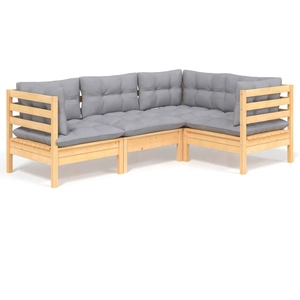 vidaXL Salon de jardin 4 pcs avec coussins gris Bois de pin pas cher