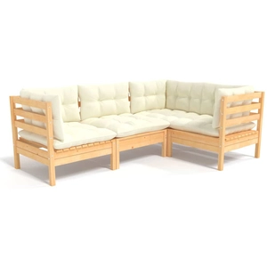 vidaXL Salon de jardin 4 pcs avec coussins crème Bois de pin pas cher