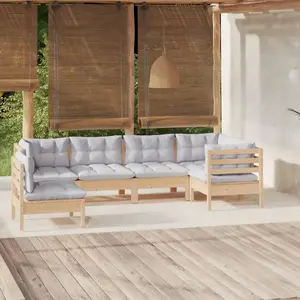 vidaXL Salon de jardin 6 pcs avec coussins gris bois de pin pas cher