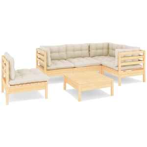 vidaXL Salon de jardin 6 pcs avec coussins crème Bois de pin pas cher