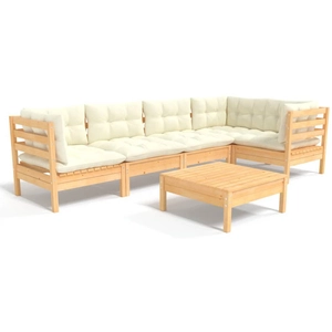 vidaXL Salon de jardin 5 pcs avec coussins crème Bois de pin pas cher