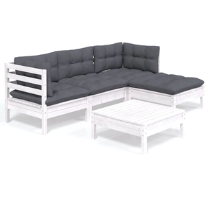 vidaXL Salon de jardin 5 pcs avec coussins Blanc Bois de pin pas cher