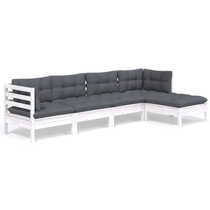 vidaXL Salon de jardin 5 pcs avec coussins blanc bois de pin pas cher