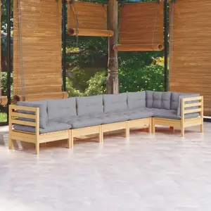 vidaXL Salon de jardin 6 pcs avec coussins gris bois de pin pas cher