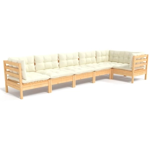 vidaXL Salon de jardin 6 pcs avec coussins crème Bois de pin pas cher