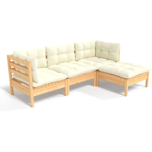 vidaXL Salon de jardin 4 pcs avec coussins crème Bois de pin pas cher