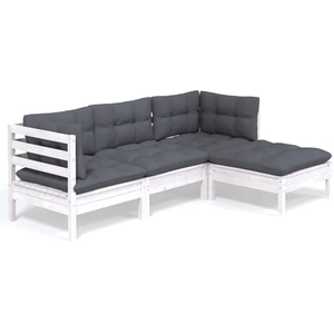 vidaXL Salon de jardin 4 pcs avec coussins blanc bois de pin pas cher
