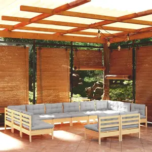 vidaXL Salon de jardin 12 pcs avec coussins gris bois de pin massif pas cher