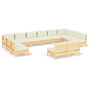 vidaXL Salon de jardin 12 pcs avec coussins crème Bois de pin massif pas cher