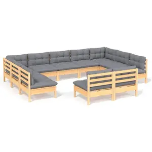 vidaXL Salon de jardin 11 pcs avec coussins gris bois de pin solide pas cher