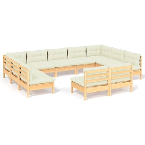 vidaXL Salon de jardin 11 pcs avec coussins crème Bois de pin massif pas cher
