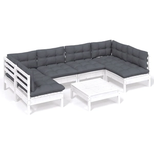 vidaXL Salon de jardin 7 pcs avec coussins blanc bois de pin massif pas cher
