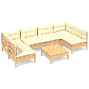 vidaXL Salon de jardin 7 pcs avec coussins crème bois de pin massif pas cher