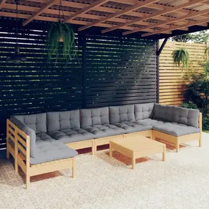 vidaXL Salon de jardin 8 pcs avec coussins gris Bois de pin massif pas cher
