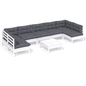 vidaXL Salon de jardin 8 pcs avec coussins blanc bois de pin massif pas cher