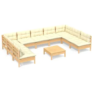 vidaXL Salon de jardin 10 pcs avec coussins crème Bois de pin massif pas cher