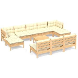 vidaXL Salon de jardin 11 pcs avec coussins crème bois de pin pas cher