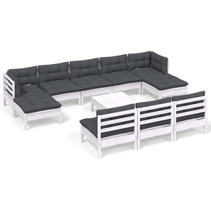 vidaXL Salon de jardin 11 pcs avec coussins blanc bois de pin pas cher