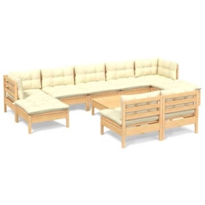 vidaXL Salon de jardin 10 pcs avec coussins crème bois de pin pas cher