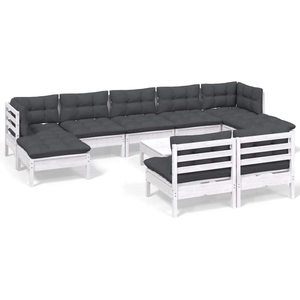 vidaXL Salon de jardin 10 pcs avec coussins blanc bois de pin pas cher