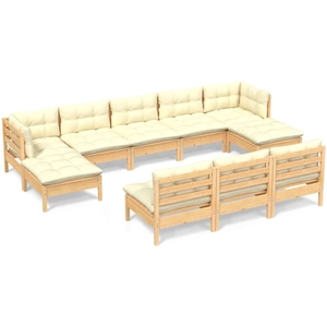 vidaXL Salon de jardin 10 pcs avec coussins crème Bois de pin pas cher
