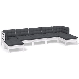 vidaXL Salon de jardin 7 pcs avec coussins blanc bois de pin pas cher