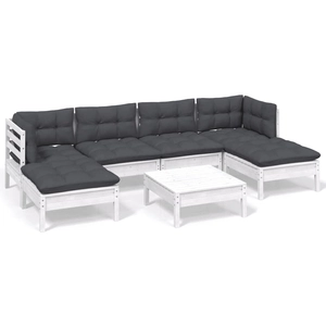 vidaXL Salon de jardin 7 pcs avec coussins blanc bois de pin pas cher