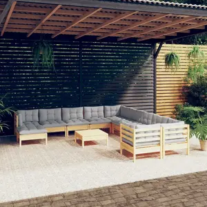 vidaXL Salon de jardin 12 pcs avec coussins gris Bois de pin pas cher