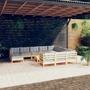 vidaXL Salon de jardin 12 pcs avec coussins gris Bois de pin pas cher