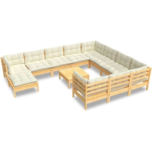 vidaXL Salon de jardin 12 pcs avec coussins crème Bois de pin pas cher