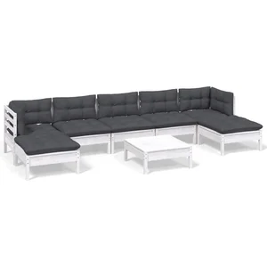 vidaXL Salon de jardin 8 pcs avec coussins blanc bois de pin pas cher