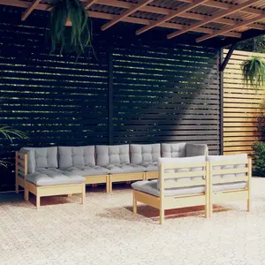 vidaXL Salon de jardin 9 pcs avec coussins gris bois de pin pas cher