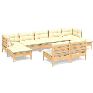 vidaXL Salon de jardin 9 pcs avec coussins crème Bois de pin pas cher