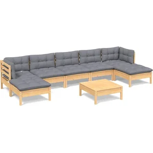vidaXL Salon de jardin 8 pcs avec coussins gris bois de pin pas cher