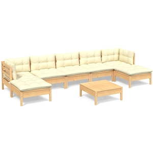 vidaXL Salon de jardin 8 pcs avec coussins crème bois de pin pas cher