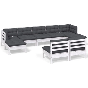 vidaXL Salon de jardin 9 pcs avec coussins blanc bois de pin pas cher